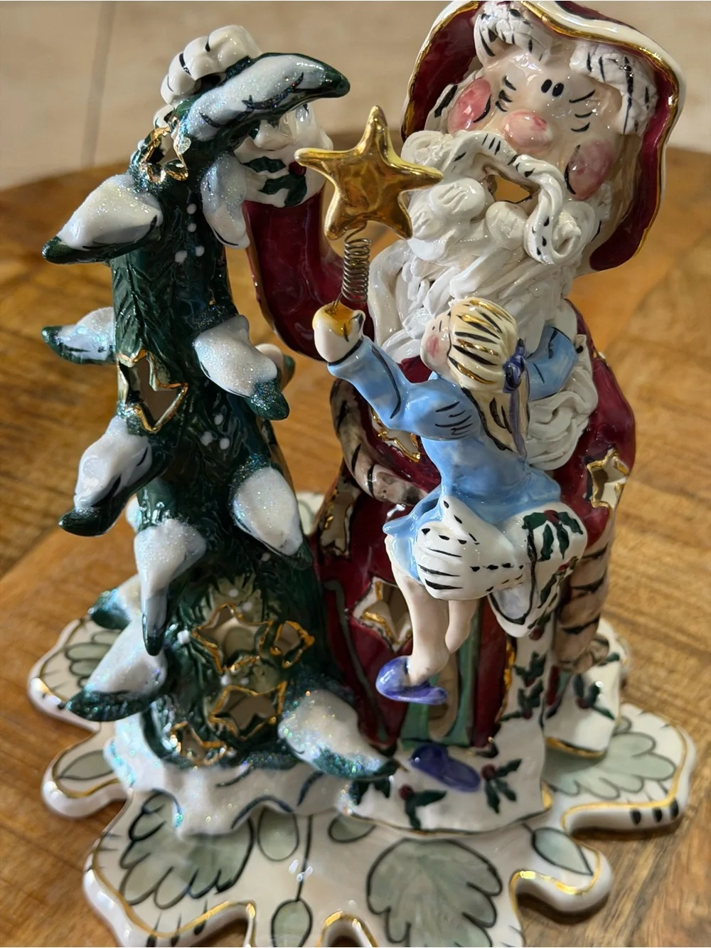 Vtg Blue Sky Heather Goldminc Santa Decorating Tree Little Girl 2002 Tea Lite